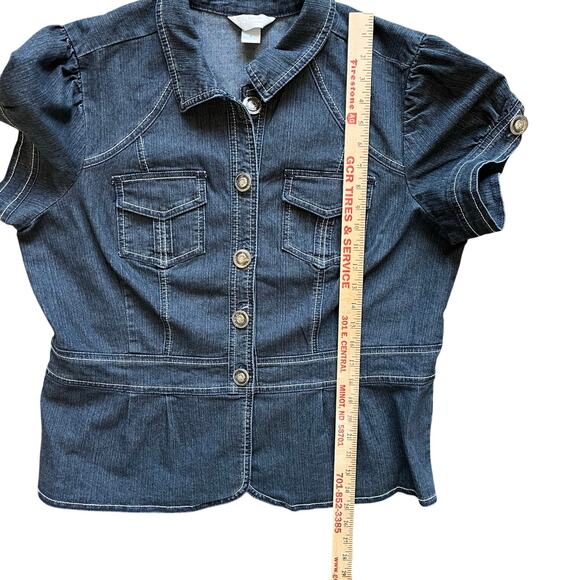 CJ Banks Jacket Shirt Jacket Puff Sleeve Size X 14W Plus Blue Jean Denim - Picture 9 of 10
